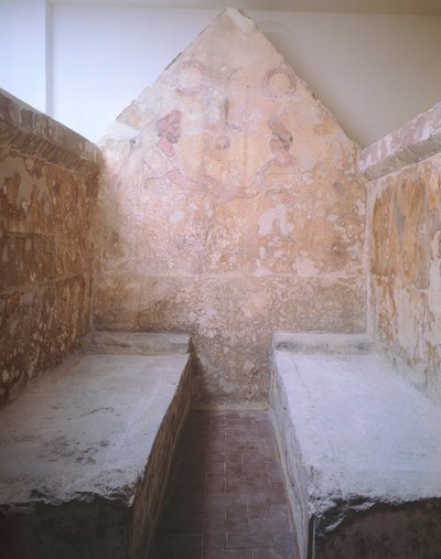 Escena de despedida, losa pintada de la Tumba 1 de la Necrópolis en Spinazzo, siglo IV a.C. de Unbekannt Unbekannt