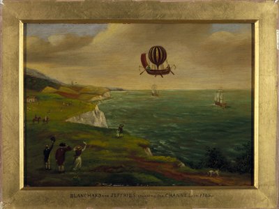 El inventor Jean Pierre Blanchard y el científico estadounidense John Jeffries cruzan el Canal de la Mancha en una máquina voladora el 7/01/1785 de Unbekannt Unbekannt