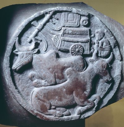 Medallón decorado en relieve de la balaustrada del Stupa de Bharhut, monumento budista, Madhya Pradesh, India, Civilización india, siglo II a.C. de Unbekannt Unbekannt