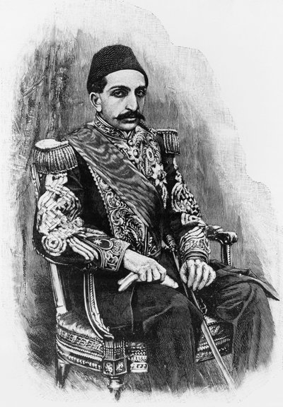 Retrato de Abdul Hamid II, 34º Sultán del Imperio Otomano, grabado de Unbekannt Unbekannt