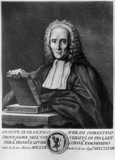 Retrato de Giuseppe Averani, conocido como Averanus (1662-1738), jurista y naturalista italiano, grabado de Serie di ritratti d 