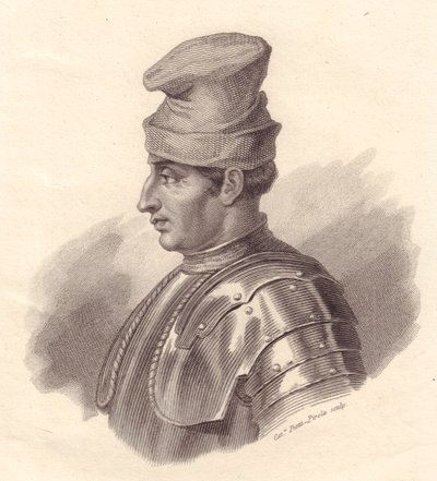 Retrato del líder militar italiano Niccolò Fortebraccio también conocido como della Stella, grabado en cobre por Caterina Piotti-Pirola de Unbekannt Unbekannt