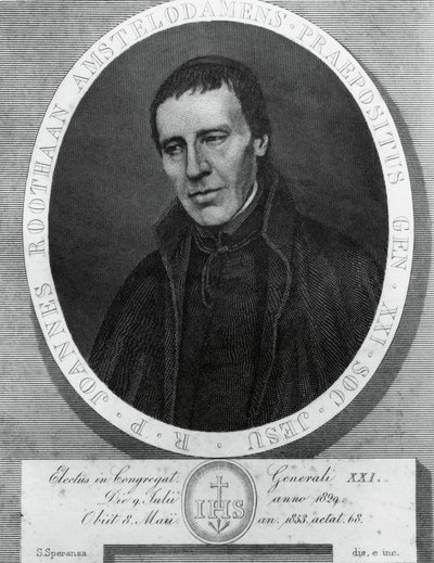 Retrato de Jan Philipp Roothaan (1785-1853), jesuita holandés y 21º Superior General de la Compañía de Jesús, dibujo y grabado por Serafino Speranza (1862-1911) de Unbekannt Unbekannt