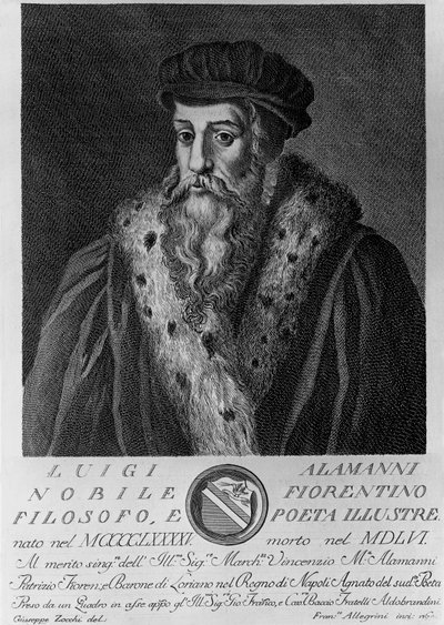 Retrato de Luigi Alamanni (1495-1556), poeta italiano, grabado por Francesco Allegrini (1729-después de 1773) después de un dibujo de Giuseppe Zocchi (nacido en 1711 o 1717, fallecido en 1767) de Unbekannt Unbekannt