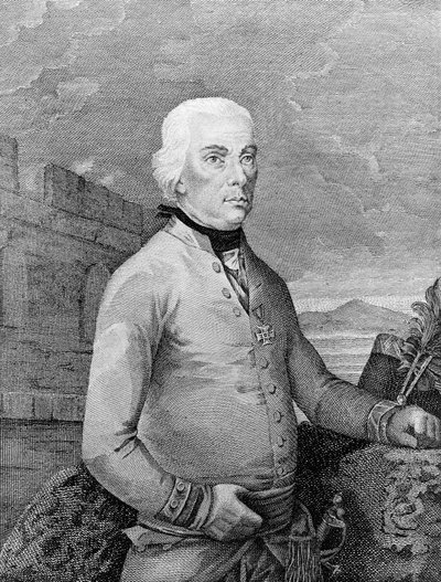 Retrato de Michael Friedrich von Melas (1729-1806), Mariscal de Campo nacido en Transilvania para el Imperio Austriaco durante las Guerras Napoleónicas, grabado de Unbekannt Unbekannt