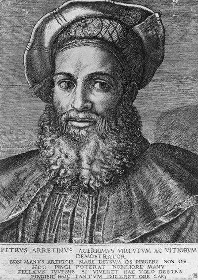 Retrato de Pietro Aretino (1492-1556), poeta, escritor y dramaturgo italiano, grabado por Marcantonio Raimondi (nacido ca 1470-1482, fallecido 1527-1534) de Unbekannt Unbekannt