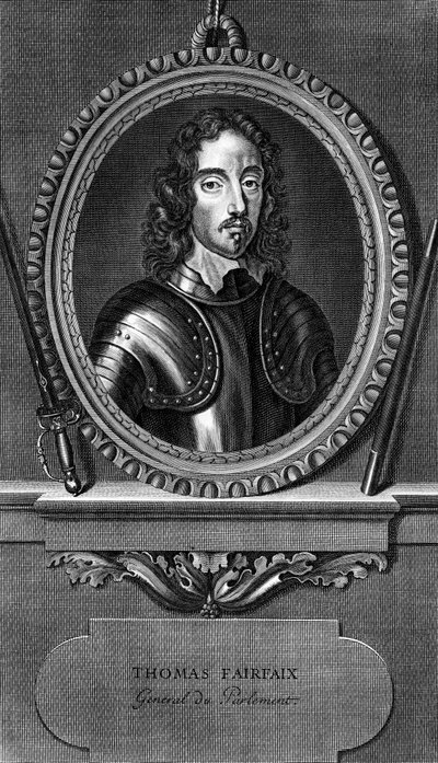 Retrato de Thomas Fairfax, 3er Lord Fairfax de Cameron (1612-1671), general inglés y comandante en jefe parlamentario durante la Guerra Civil Inglesa, grabado de Unbekannt Unbekannt