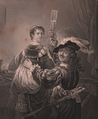 Rembrandt con su esposa Saskia, grabado por H Payne de Unbekannt Unbekannt
