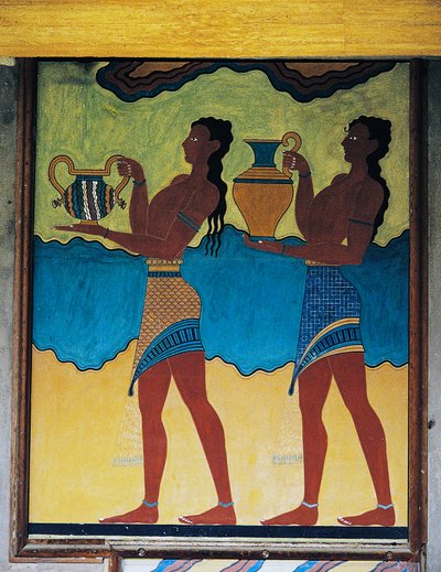 Sirvientes llevando jarrones, fresco en el Palacio de Knossos, Creta, Grecia, civilización minoica de Unbekannt Unbekannt