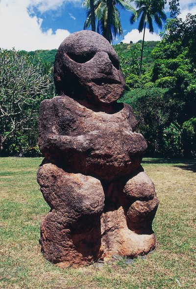 Tiki, marae (templo) Arahurahu, escultura, Tahití, Islas de la Sociedad, Archipiélago de las Islas de Sotavento, Polinesia Francesa de Unbekannt Unbekannt