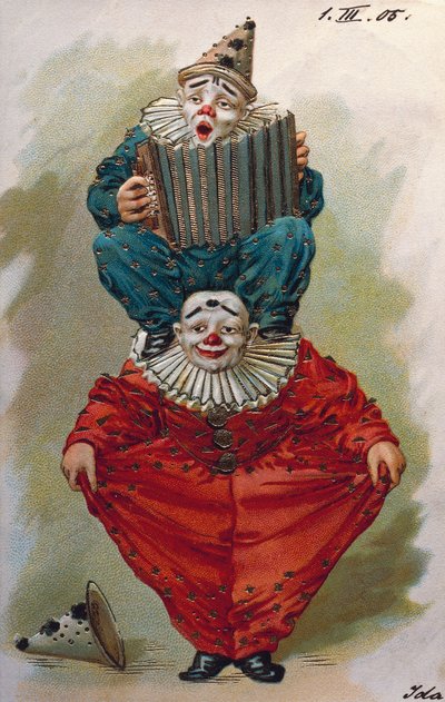 Dos payasos, uno tocando el acordeón de Unbekannt Unbekannt