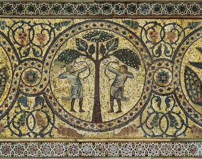 Dos cazadores con arcos, detalle de mosaico de Unbekannt Unbekannt