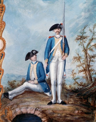 Uniformes de la Infantería Francesa durante la Guerra de Independencia de los Estados Unidos, gouache de Nicolas Hoffmann de Unbekannt Unbekannt