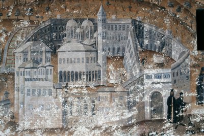 Vista del monasterio, fresco en el monasterio de Ikosifinissis, cerca de Serres, Grecia de Unbekannt Unbekannt