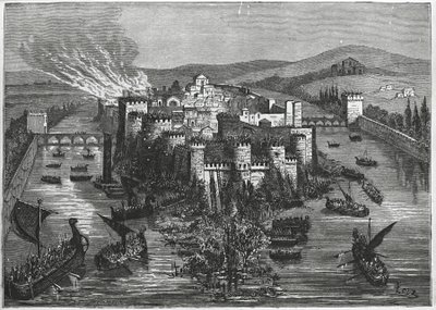 Vikingos sitiando París en 845 (grabado) de Unbekannt Unbekannt