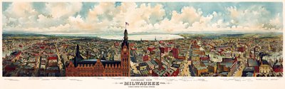 Vista panorámica de Milwaukee, Wis. Tomada desde la torre del Ayuntamiento / The Gugler Lithographic Co de Library of Congress