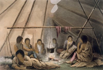 Interior de una tienda india Cree, 1824 de Lieutenant Hood