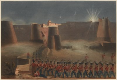 El Asalto de Ghuznee. La Columna de Asalto entrando en la Fortaleza, 23 de julio de 1839 de Lieutenant Thomas (after) Wingate