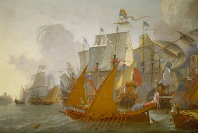 Acción entre la flota holandesa y los piratas bárbaros, c.1670 (pintura al óleo) de Lieve Verschuier