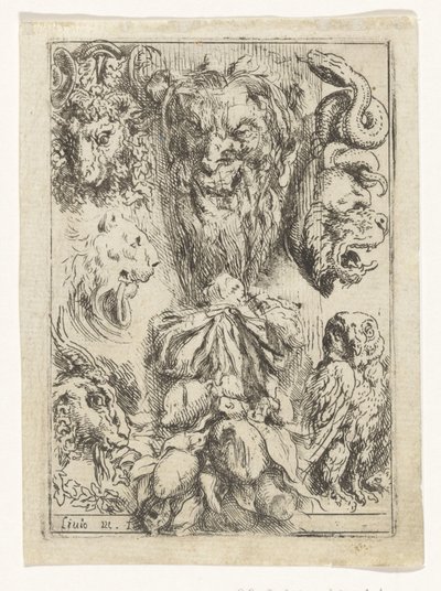Cabezas de animales y un montón de frutas. Divertimenti di Livio Meus (título de la serie) de Lieven Mehus