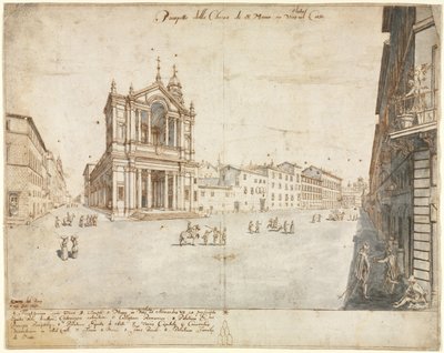 Dieciocho vistas de Roma: Santa Maria in Via Lata, 1665 de Lievin Cruyl