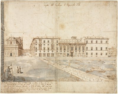 Dieciocho Vistas de Roma: El Collegio di Propaganda Fide recto, 1665 de Lievin Cruyl