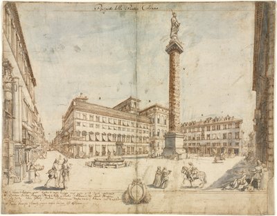Dieciocho vistas de Roma: La Piazza Colonna, 1664 de Lievin Cruyl