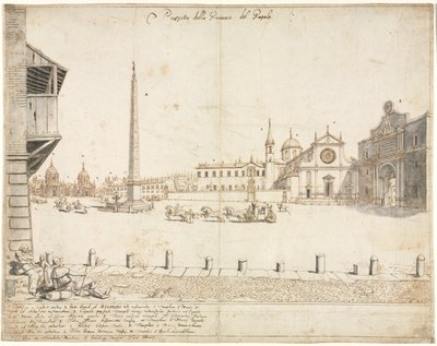 Dieciocho vistas de Roma: La Piazza del Popolo (recto) de Lievin Cruyl