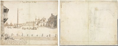 Dieciocho vistas de Roma: La Piazza del Popolo (recto); Boceto para San Giovanni in Laterano (verso) de Lievin Cruyl