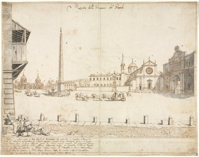Dieciocho vistas de Roma: La Piazza del Popolo recto, 1664 de Lievin Cruyl