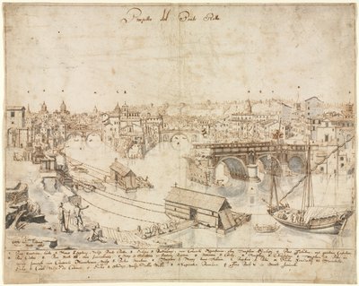 Dieciocho Vistas de Roma: El Ponte Rotto, 1665 de Lievin Cruyl