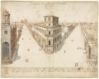 Dieciocho vistas de Roma: Las Cuatro Fuentes mirando hacia Santa Maria Maggiore de Lievin Cruyl