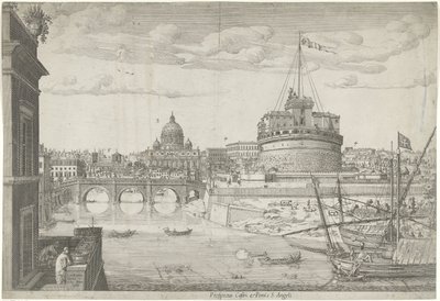 vista de roma Proppectus caftri e Pontis S. Angeli (título sobre el objeto) de Lievin Cruyl
