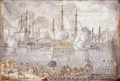 Batalla naval (grabado) de Lievin Cruyl