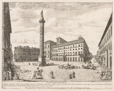 Piazza Colonna from "Prospectus Locurum Urbis Romae Insign[ium]" de Lievin Cruyl