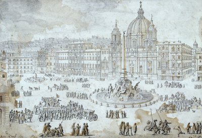 Plaza Navona en Roma, por Lievin Cruyl (1640-1720), Italia de Lievin Cruyl