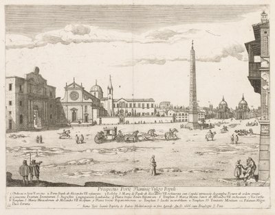 Piazza del Popolo de Prospectus Locurum Urbis Romae Insign[ium], 1666 de Lievin Cruyl