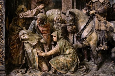 Retablo, panel central, detalle, el desmayo de la Virgen de Ligier Richier