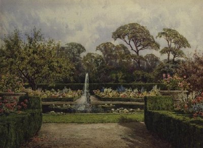 El jardín del estanque de lirios con un estanque circular y una fuente de querubín de Lilian Stannard