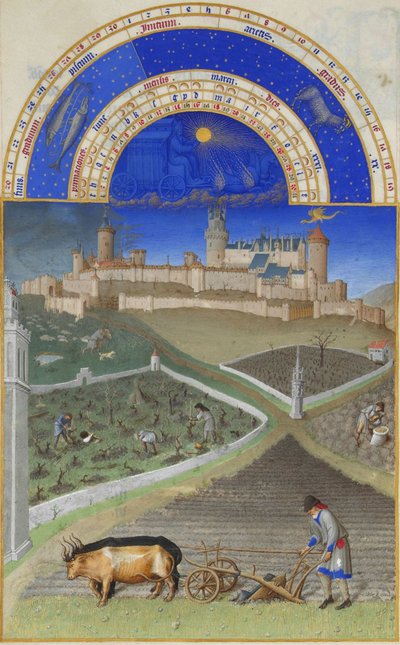 Marzo Les Très Riches Heures du duc de Berry, 1412-1416 de Limbourg Brothers