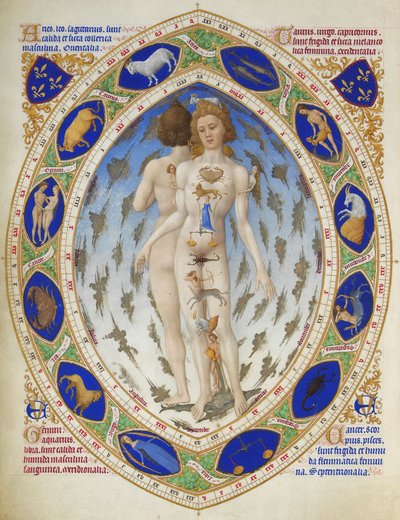 Las muy ricas horas del duque de Berry: Hombre anatómico de Limbourg Brothers