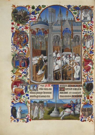 Las muy ricas horas del duque de Berry Folio 86, verso - El funeral de Raymond Diocrès de Limbourg Brothers