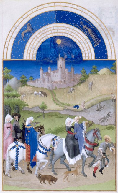 Las muy ricas horas del duque de Berry Folio 8, verso: Agosto de Limbourg Brothers