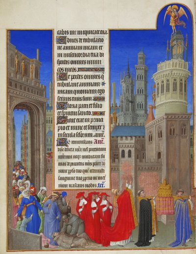 Las muy ricas horas del duque de Berry: La procesión de San Gregorio, primera parte de Limbourg Brothers