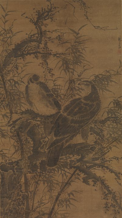Dos halcones en un matorral, mediados del siglo XV de Lin Liang