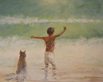 Niño y salvavidas (perro) de Lincoln Seligman