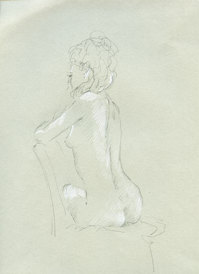 Desnudo de espaldas sobre gris (lápiz y tiza sobre papel) de Lincoln Seligman