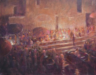 Escaleras de Varanasi de noche de Lincoln Seligman