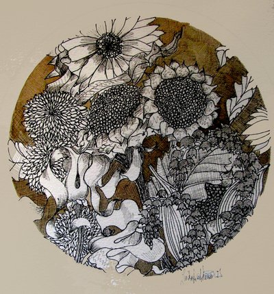 Dibujo a tinta (tinta, papel pergamino) de linda arthurs