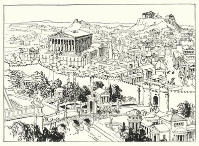 La ciudad de Atenas (litografía) de Linden Miller